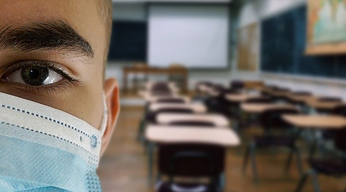 School Student with Face Mask for COVID-19